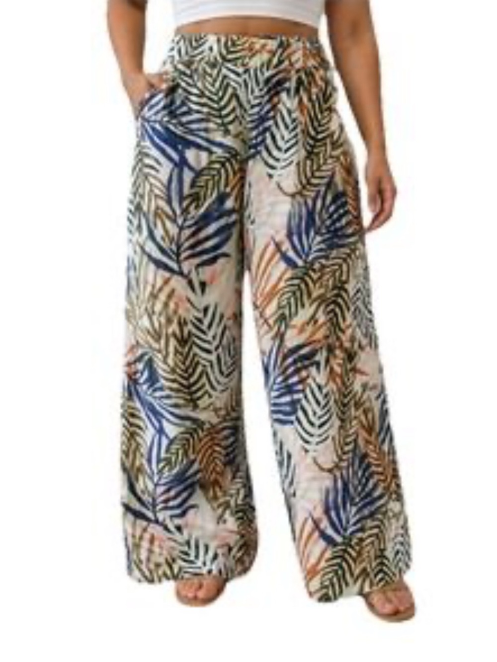 Tahari Wide Leg Linen Pant with Tropical Print